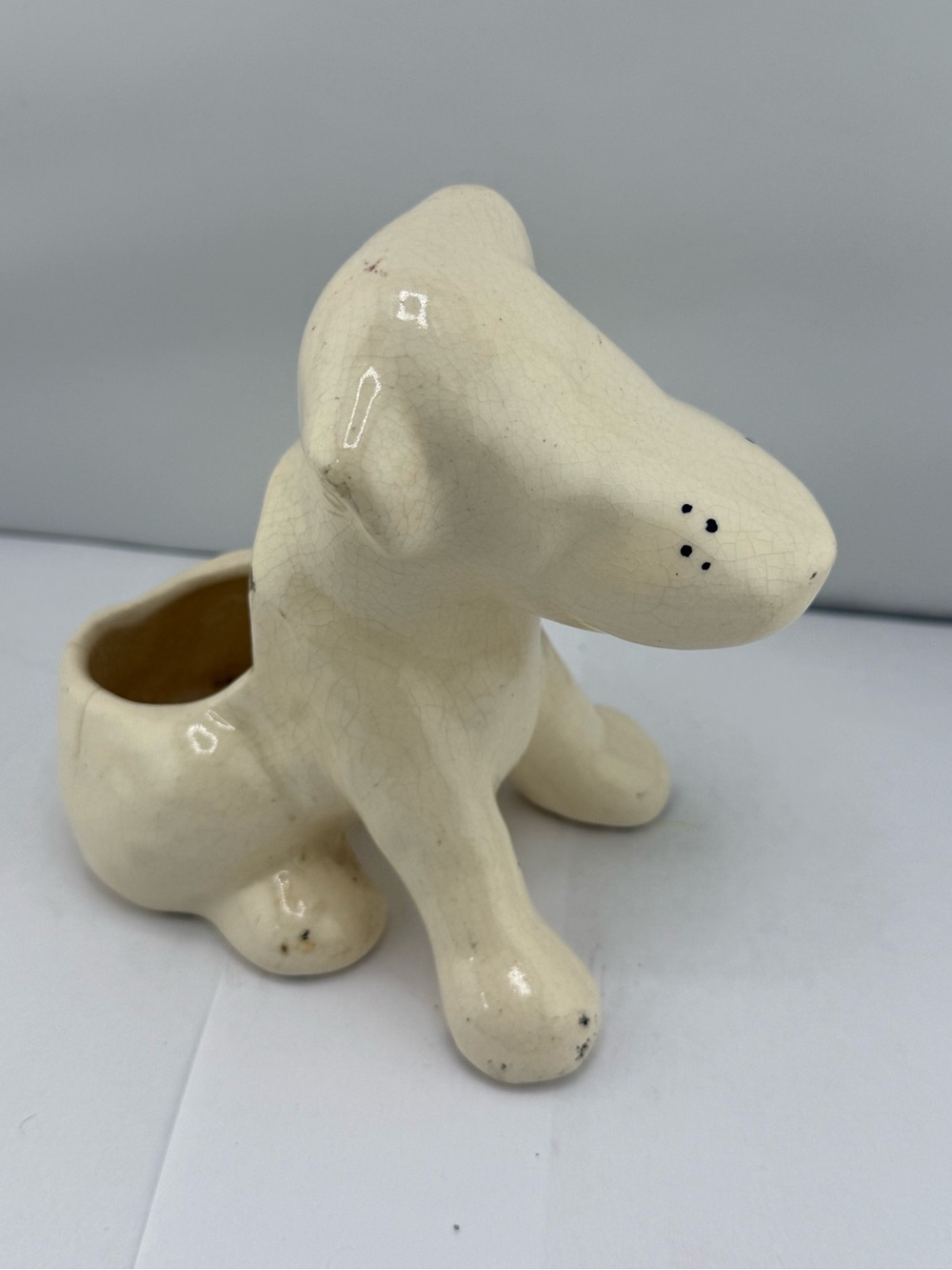 Vintage Cream Ceramic Dog Planter - Decorative Pet Figurine